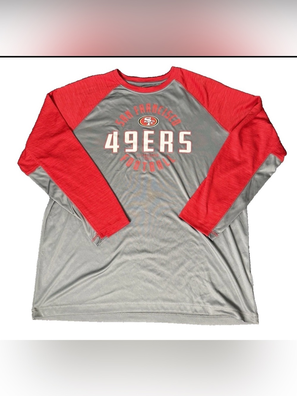 San Francisco 49ers NFL Team Apparel Long Sleeve Athletic Top Gray Red 2XL